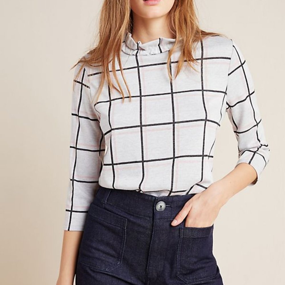 Anthropologie Mock Neck Plaid Pullover